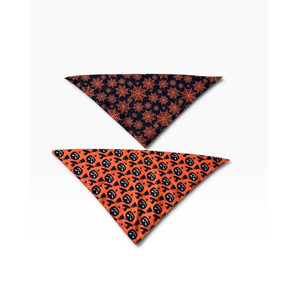 Real Leaf Halloween Dog Bandanas 2 Pack Orange Black Spiderweb Pumpkin Large